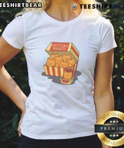 Cute kitten nuggets box graphic on a stylish ladies tee, perfect for cat lovers and trendy fashion enthusiasts.