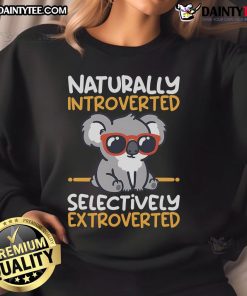 Alt Text: Cute koala design on a sweatshirt, showcasing a naturally introverted and selectively extroverted theme.