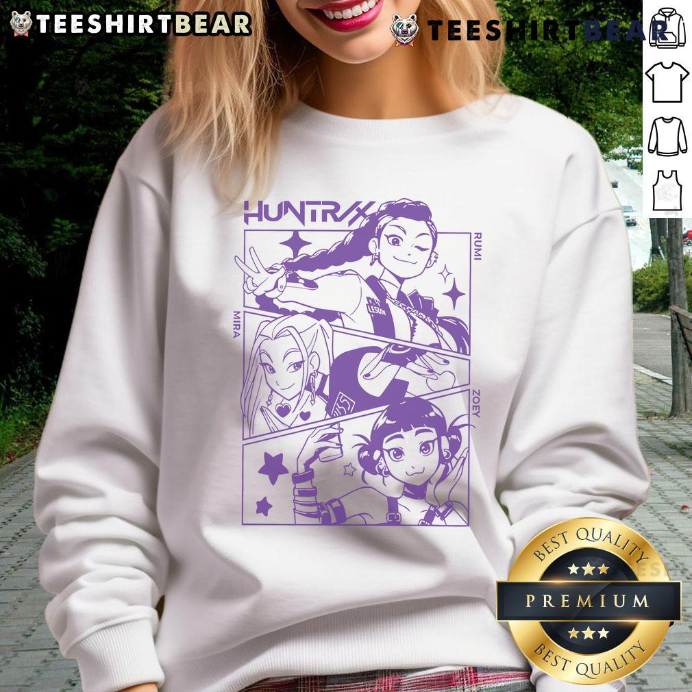 Cute Kpop Demon Hunters Huntrix Sweatshirt Alt Text: Cute K-pop demon hunters in stylish Huntrix sweatshirt, showcasing vibrant colors and trendy design.