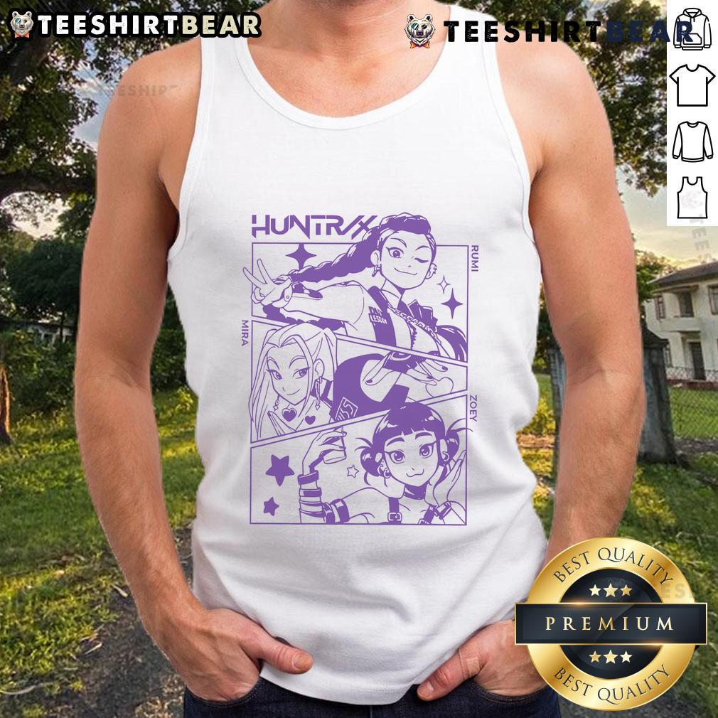 Cute Kpop Demon Hunters Huntrix Tank Top Alt Text: Cute Kpop Demon Hunters Huntrix tank top featuring vibrant graphics and stylish design on a mannequin.