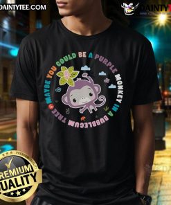 Alt Text: Cute purple monkey in a bubblegum tree graphic on a fun T-shirt, perfect for kids and playful fashion lovers.