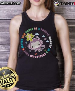 Colorful tank top featuring a cute purple monkey design in a bubblegum tree, perfect for playful summer outfits.