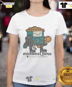 Adorable Midwest-themed BMO Adventure Time ladies tee featuring Beemo and a whimsical tree design.