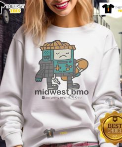 Alt Text: Cute Midwest BMO Joel Chetty Tree Adventure Time Beemo sweatshirt featuring vibrant graphics and cozy design.