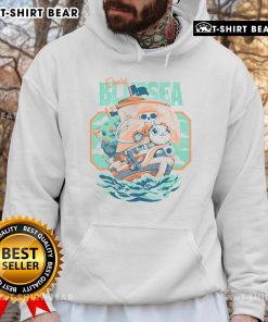 Cute Monkey D. Luffy in a One Piece hoodie, sailing on a blue sea cruise, perfect for anime fans.