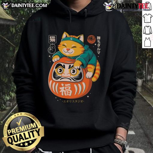Alt Text: Adorable Cute Neko Daruma Hug Hoodie featuring a playful cat design, perfect for cozy and stylish wear.