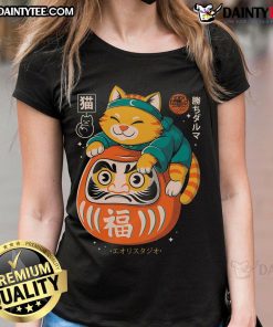 Alt Text: Cute Neko Daruma Hug Ladies Tee featuring an adorable cat design, perfect for casual and playful outfits.