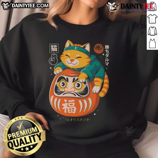 Cute Neko Daruma Hug Sweatshirt featuring an adorable cat design, perfect for cozy casual wear and unique gifts.