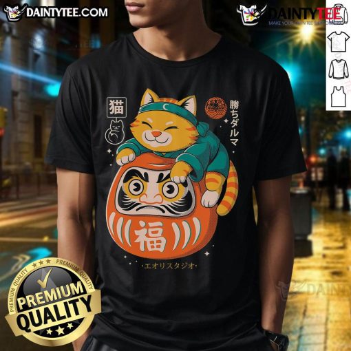 Adorable Cute Neko Daruma Hug T-Shirt featuring a playful cat design for cozy, stylish wear.