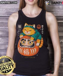 Cute Neko Daruma Hug Tank Top featuring an adorable cat design, perfect for casual wear and anime lovers.