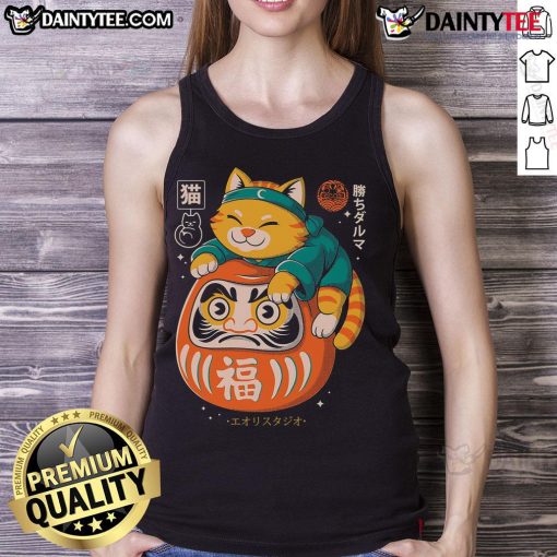 Cute Neko Daruma Hug Tank Top featuring an adorable cat design, perfect for casual wear and anime lovers.