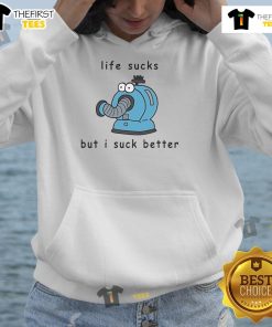 Alt Text: Cute Noo Noo hoodie with 'Life Sucks But I Suck Better' design, perfect for casual and cozy outfits.