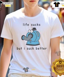 Alt Text: Cute Noo-Noo Life Sucks But I Suck Better T-Shirt design featuring playful graphics and bold text on a vibrant background.
