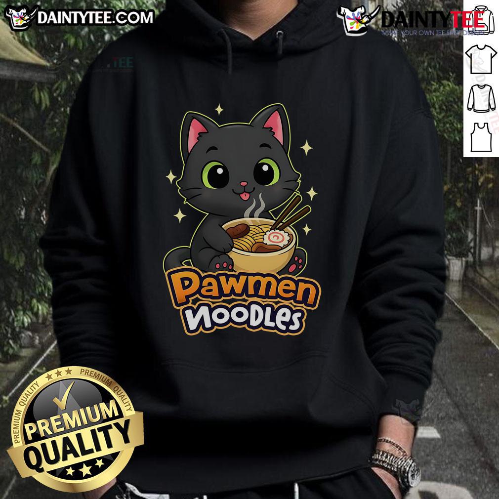 Cute Pawmen Noodles Cat Hoodie Adorable cat wearing a Cute Pawmen Noodles hoodie, showcasing a playful design and cozy fit for feline fashion lovers.