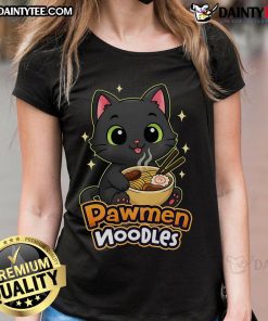 Alt Text: Cute Pawmen Noodles Cat Ladies Tee featuring an adorable cat design on a trendy t-shirt for cat lovers.