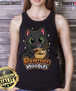 Cute Pawmen Noodles Cat Tank Top featuring an adorable cat graphic, perfect for pet lovers and casual summer wear.