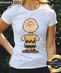 Alt Text: Cute Peanuts Charlie Brown character graphic on a stylish ladies tee, perfect for fans of the classic comic.