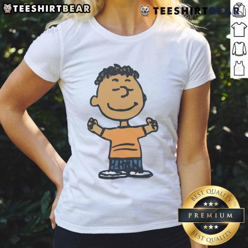 Cute Peanuts Franklin character ladies tee featuring vibrant colors and playful design, perfect for fans of the Peanuts gang.