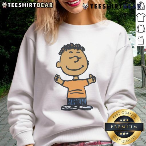 Alt Text: Cute Peanuts Franklin character sweatshirt featuring vibrant colors and a cozy design, perfect for fans of the Peanuts gang.