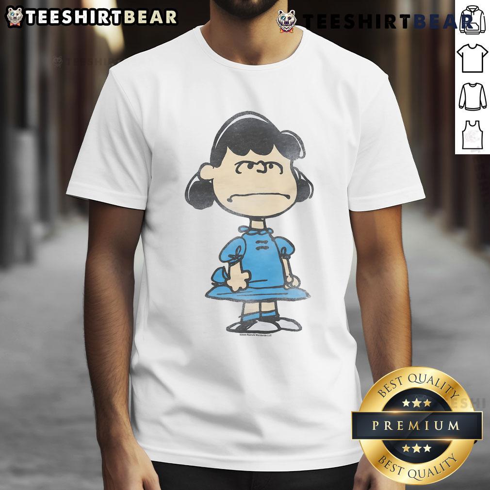 Cute Peanuts Lucy Character T Shirt Alt Text: Cute Peanuts Lucy character T-shirt featuring vibrant colors and playful design, perfect for fans of the Peanuts gang.