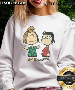 Alt Text: Cute Peanuts Peppermint Patty and Marcie character sweatshirt featuring vibrant designs and cozy fabric.