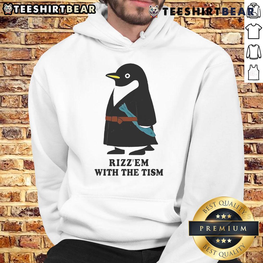 Cute Penguin Rizz'Em With The Tism Hoodie Alt Text: Adorable penguin wearing a 'With The Tism' hoodie, showcasing a cute and trendy style for animal lovers.