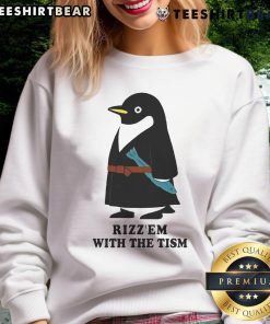 Cute penguin wearing a Rizzem With The Tism sweatshirt, showcasing fun and playful style perfect for cozy outfits.
