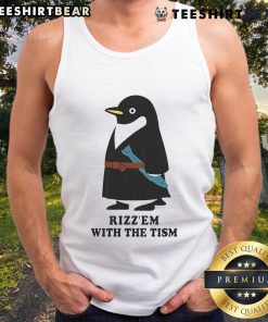 Cute penguin wearing a Rizzem with the Tism tank top, showcasing a fun and playful design perfect for animal lovers.