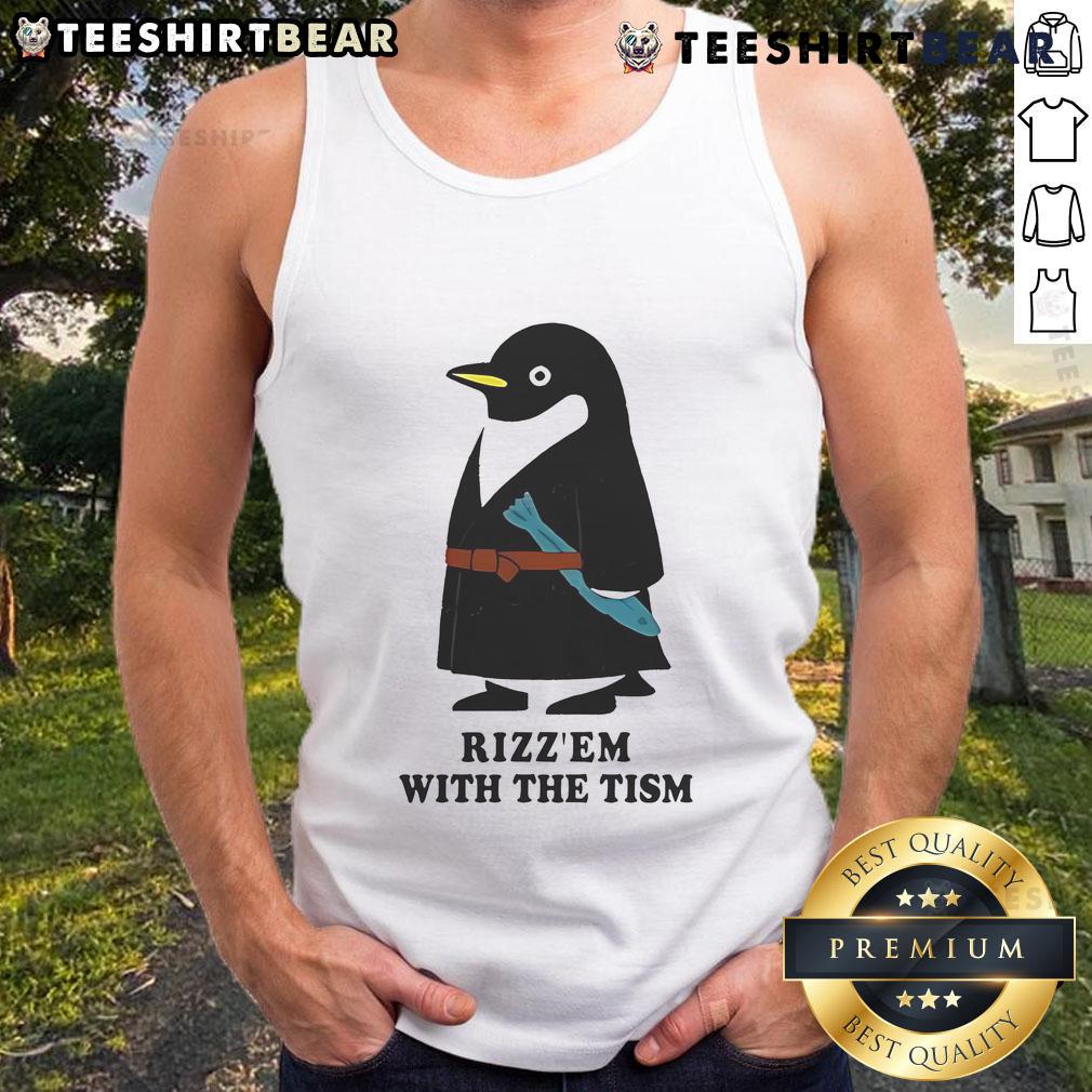 Cute Penguin Rizz'Em With The Tism Tank Top Cute penguin wearing a Rizzem with the Tism tank top, showcasing a fun and playful design perfect for animal lovers.