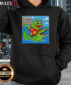 Alt Text: Cute Pepe the Frog alligator Alcatraz hoodie featuring vibrant colors and a playful design perfect for fans.