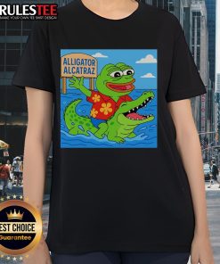 Cute Pepe the Frog Alligator Alcatraz ladies tee featuring a playful design, perfect for casual wear and fans.