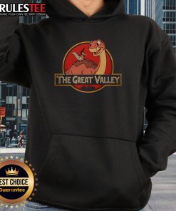 Alt Text: Cute Petrie and Littlefoot in The Great Valley on a cozy The Land Before Time hoodie, perfect for fans.