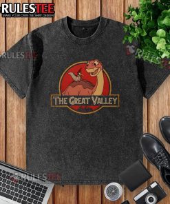 Alt Text: Cute Petrie and Littlefoot in The Great Valley on a washed t-shirt design from The Land Before Time.