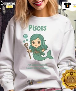 Alt Text: Cute Pisces the Water Nymph sweatshirt featuring a gentle soul design with bubble accents and playful vengeance theme.