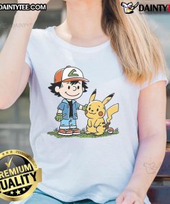 Alt Text: Cute Pokmon Strong Friendship Peanuts Ladies Tee featuring vibrant graphics and playful design for Pokmon fans.