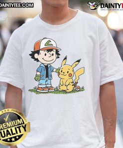 Adorable Cute Pokemon Strong Friendship Peanuts T-Shirt featuring beloved Pokemon characters in a playful design.