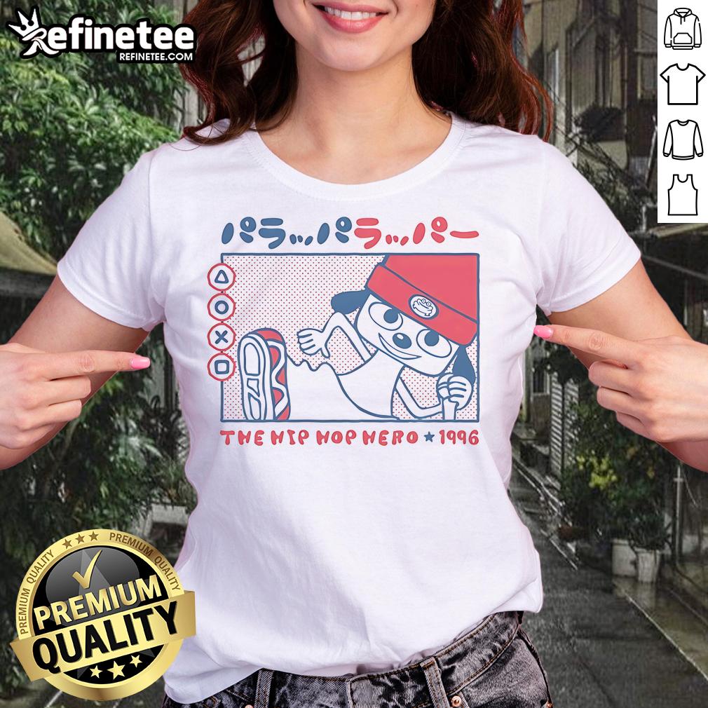 Cute Rappa Dog The Hip Hop Hero 1996 Ladies Tee Alt Text: Cute Rappa Dog the Hip Hop Hero 1996 ladies tee featuring a playful dog in hip-hop attire, perfect for dog lovers.