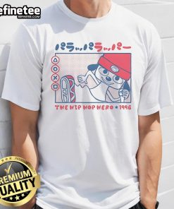 Alt Text: Cute Rappa Dog The Hip Hop Hero 1996 T-Shirt featuring a playful dog in a hip hop outfit, perfect for dog lovers.