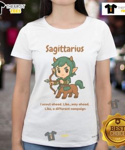 Cute Sagittarius the Centaur graphic on a ladies tee, perfect for astrology lovers and stylish outfits.