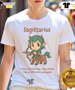 Alt Text: Cute Sagittarius the Centaur t-shirt design featuring a playful scout graphic for astrology lovers.