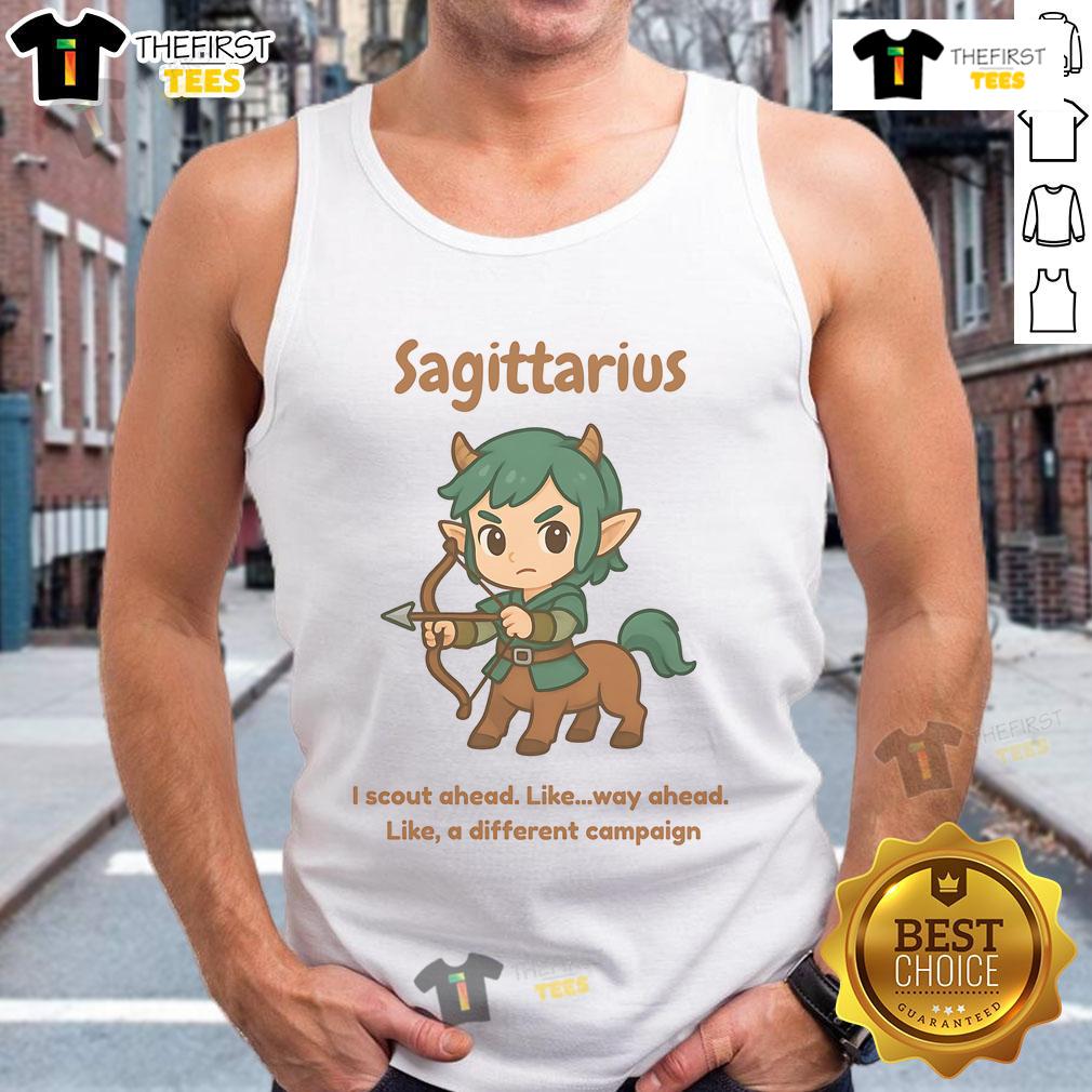 Cute Sagittarius The Centaur I Scout Ahead Like Way Ahead Like A Different Campaign Tank Top Alt Text: Cute Sagittarius centaur tank top featuring a playful design, perfect for astrology lovers and casual wear.