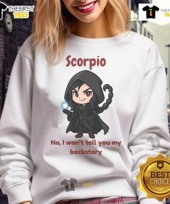 Alt Text: Cute Scorpio the Dark Sorcerer sweatshirt featuring a whimsical design, perfect for astrology and magic enthusiasts.