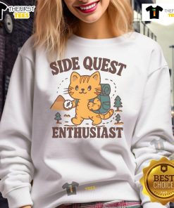 Alt Text: Cute side quest enthusiast hiking cat sweatshirt featuring a playful cat design, perfect for adventure lovers.