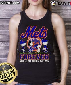 Cute Snoopy and the Peanuts New York Mets Forever tank top featuring vibrant colors and playful design for fans.