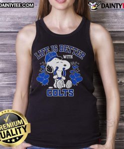 Cute Snoopy tank top with 'Life is Better with Indianapolis Colts' design, perfect for fans and casual wear.