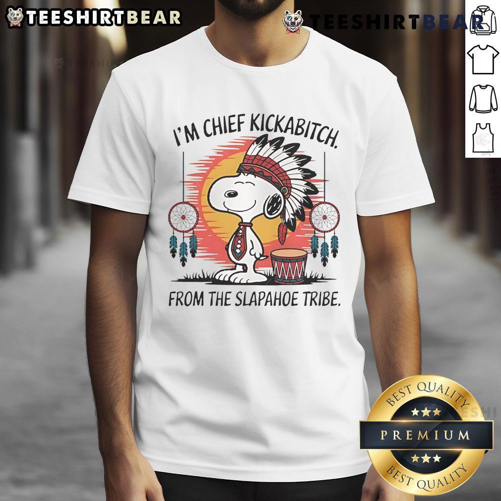 Cute Snoopy Native I'M Chief Kickabitch From The Slapahoe Tribe Retro T Shirt Alt Text: Cute Snoopy Native I'm Chief Kickabitch Retro T-Shirt featuring tribal design and vibrant colors for unique style.