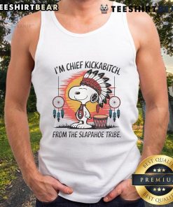 Alt Text: Cute Snoopy Native Im Chief Kickabitch retro tank top featuring a playful design from the Slapahoe Tribe.
