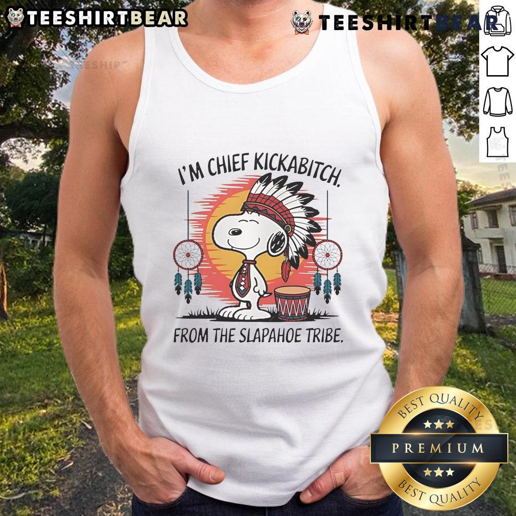 Cute Snoopy Native I'M Chief Kickabitch From The Slapahoe Tribe Retro Tank Top Alt Text: Cute Snoopy Native Im Chief Kickabitch retro tank top featuring a playful design from the Slapahoe Tribe.