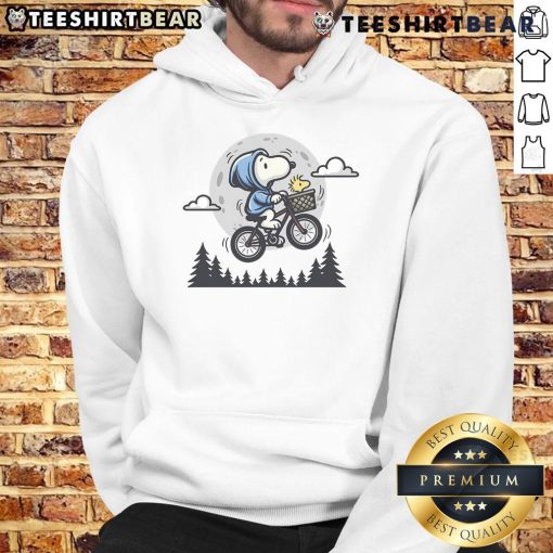 Cute Snoopy and Woodstock fly to the moon hoodie, featuring vibrant graphics of the beloved Peanuts characters.
