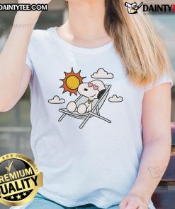 Alt Text: Cute summer Snoopy ladies tee featuring vibrant graphics of Snoopy enjoying the sunny season, perfect for casual wear.